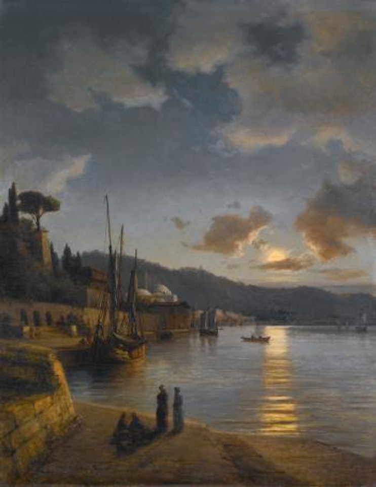 A Turkish Harbour By Moonlight by Anton Melbye