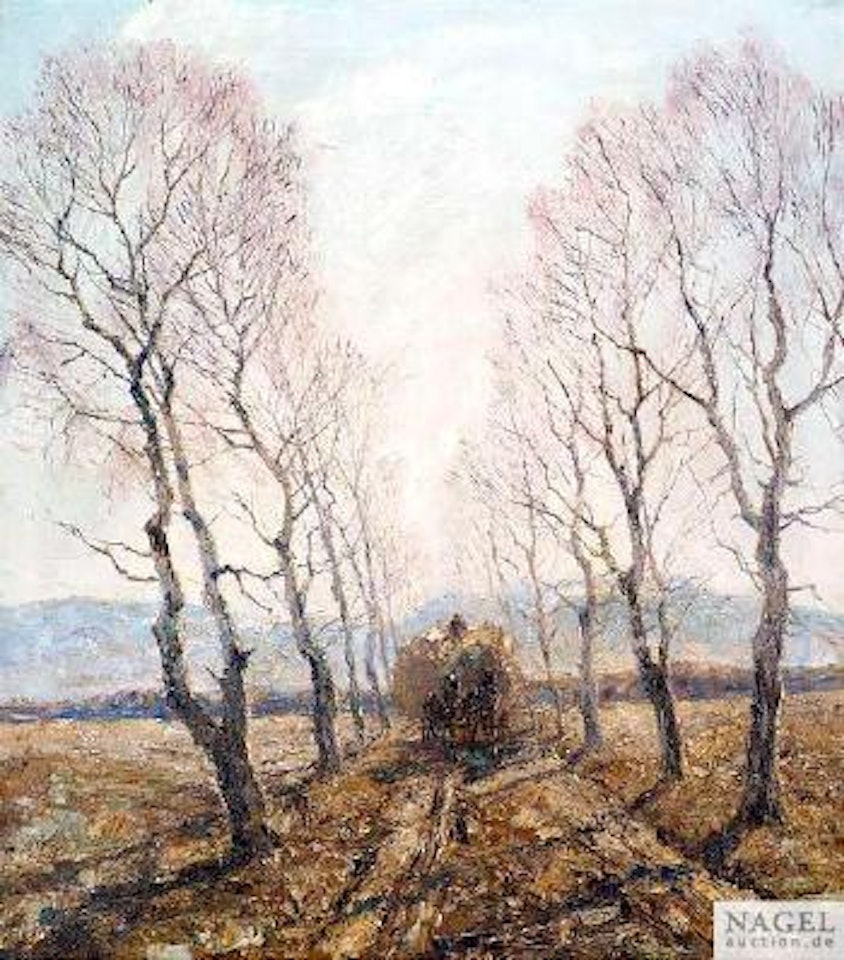 Vorfrühling, Fuhrwerk auf Birkenallee by Otto Pippel