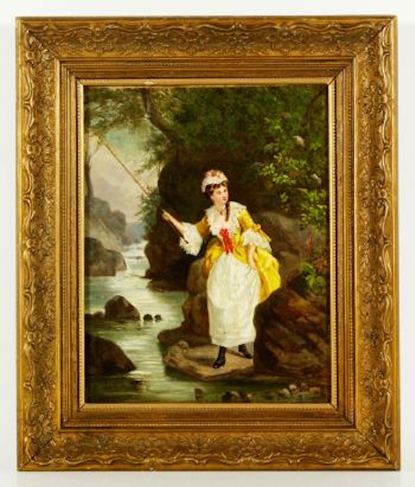 Elegant lady fishing by Paul Fischer