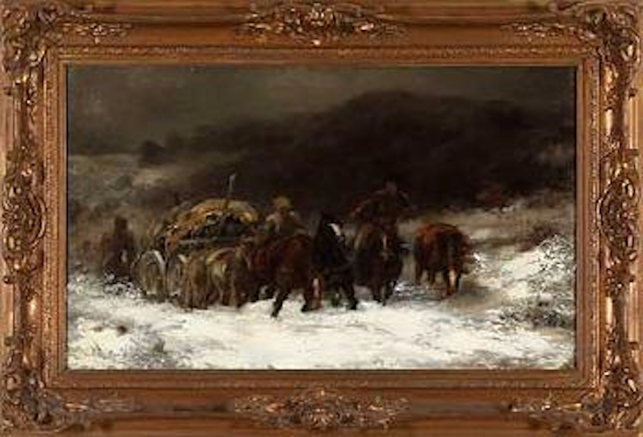 Walachen mit Fuhrwerk im Schnee by Adolf Schreyer