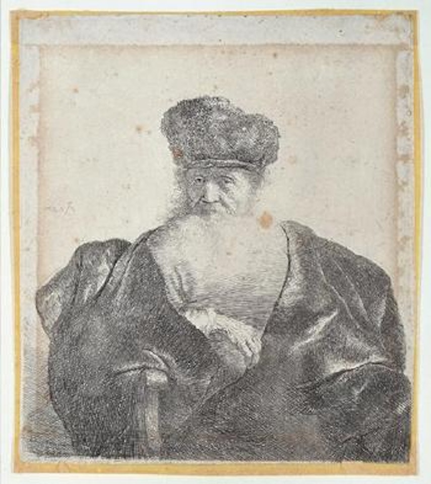 Old man with beard, fur hat and velvet cloak by Attributed to Rembrandt Harmensz van Rijn