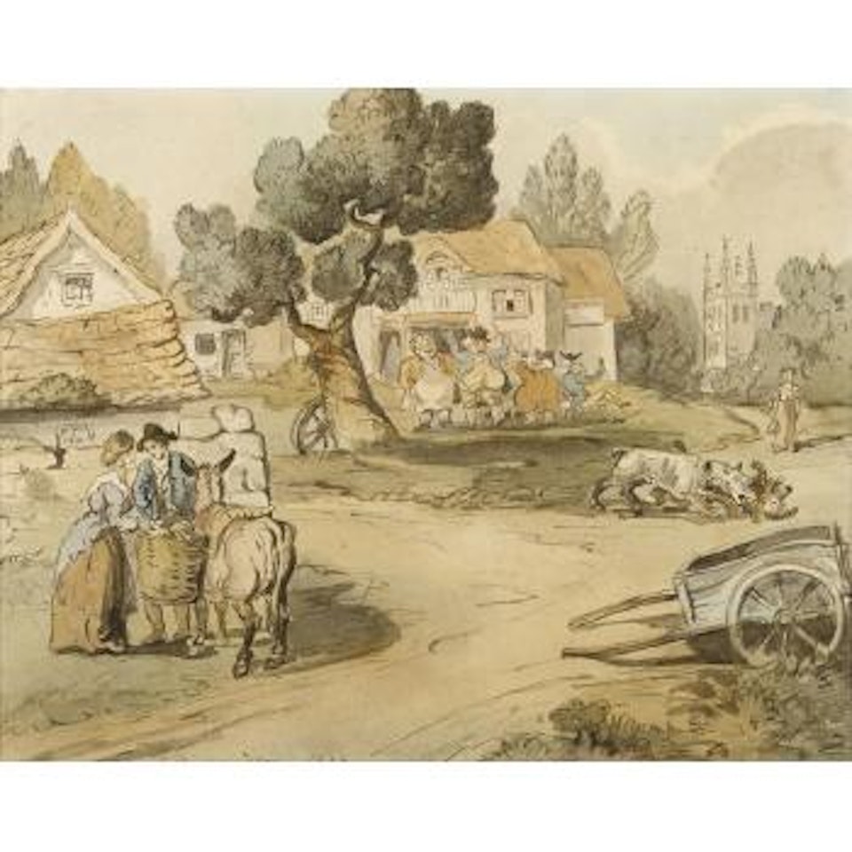 The dog fight; The Return of the Prodigal Son; Michelham Priory, Sussex (a group of three) by Thomas Rowlandson