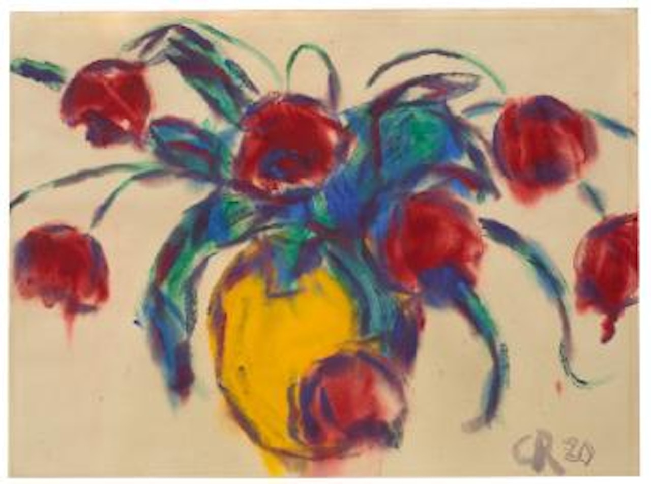 Rote Tulpen In Gelber Vase by Christian Rohlfs