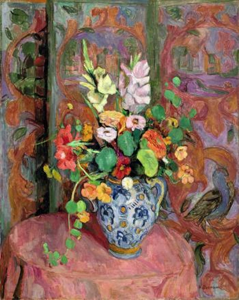 Gladiolen Und Kapuzinerkresse In Henkelvase by Hans Purrmann