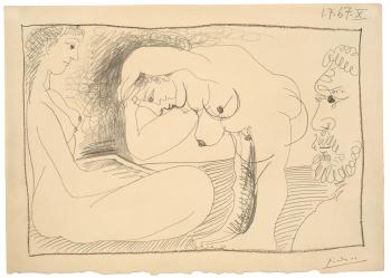 Deux Femmes Nues Et Profil D’homme by Pablo Picasso