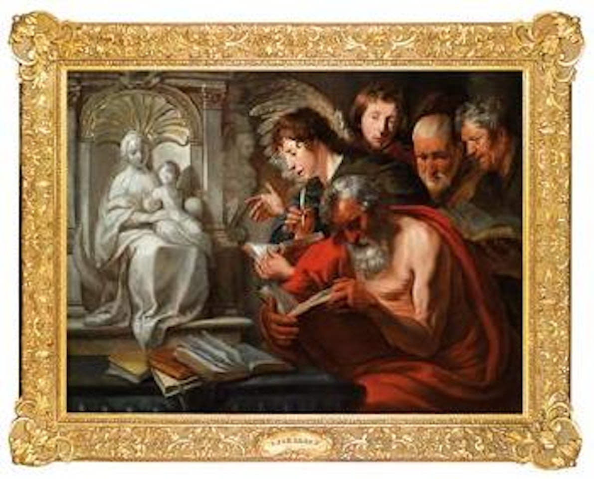The Four Evangelists by an altar with a statue of the Virgin and Child by Jacob Jordaens