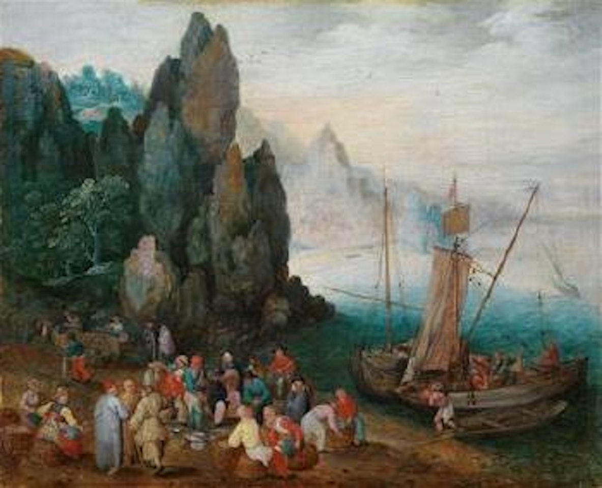 A coastal landscape with fish market by Jan Brueghel the Younger
