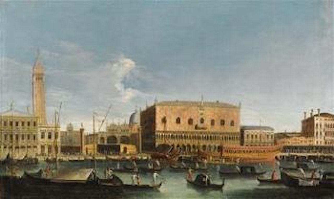 The Bucintoro at the Mole, Venice; and The Grand Canal with the Rialto Bridge, Venice by Apollonio Domenichini