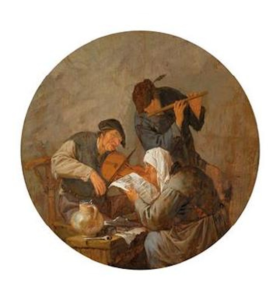 Peasants singing and making music in an interior by Adriaen van Ostade