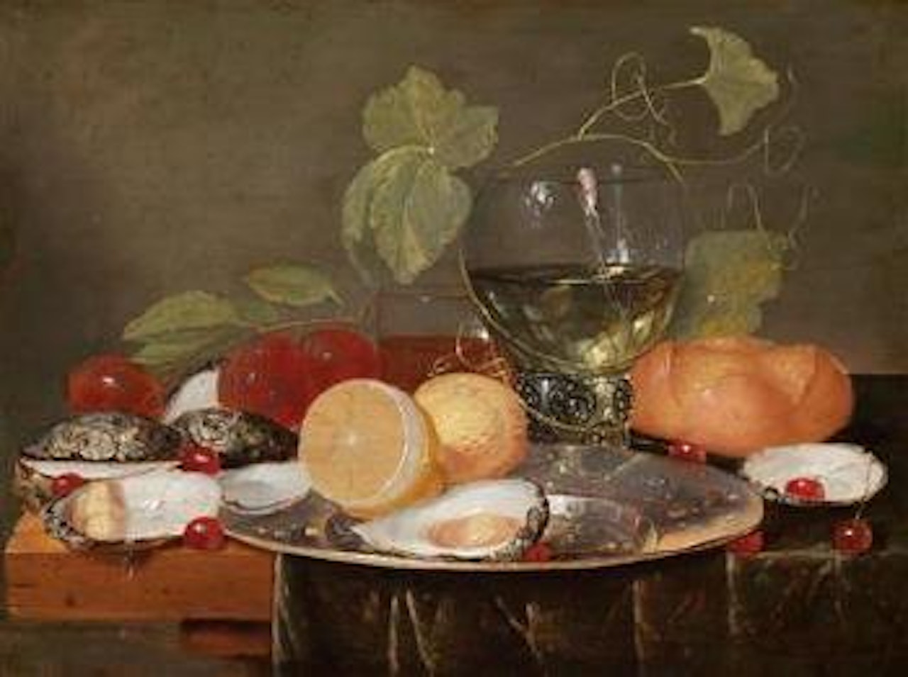 Still life with fruits, oysters and a wine glass by Jan Davidsz de Heem