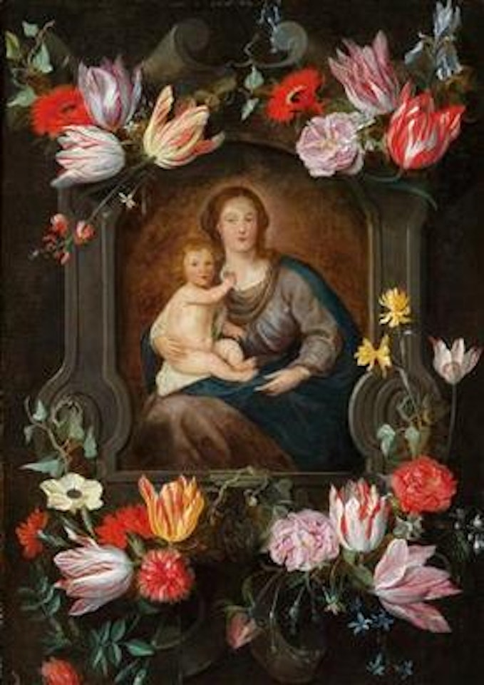 Madonna and Child in a floral cartouche by Jan Brueghel the Younger
