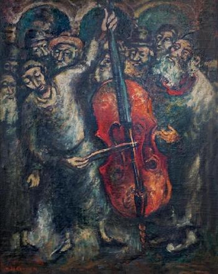 The contrabass player and Hassidim by Yosl Bergner