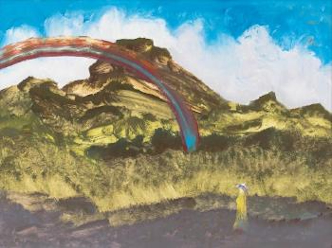 Figure and rainbow in the outback by Sidney Nolan