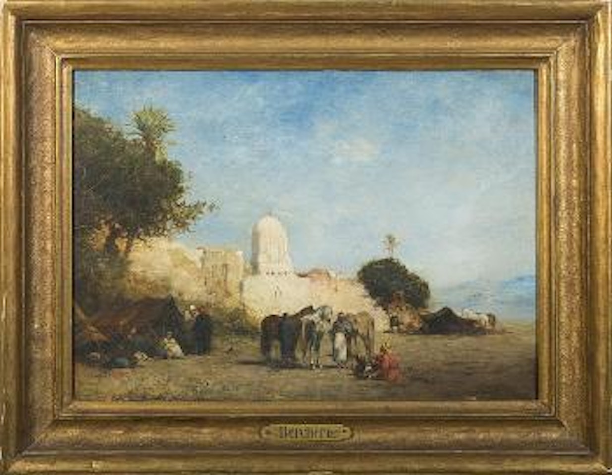 Orientalist encampment outside the walls of a city by Narcisse Berchere