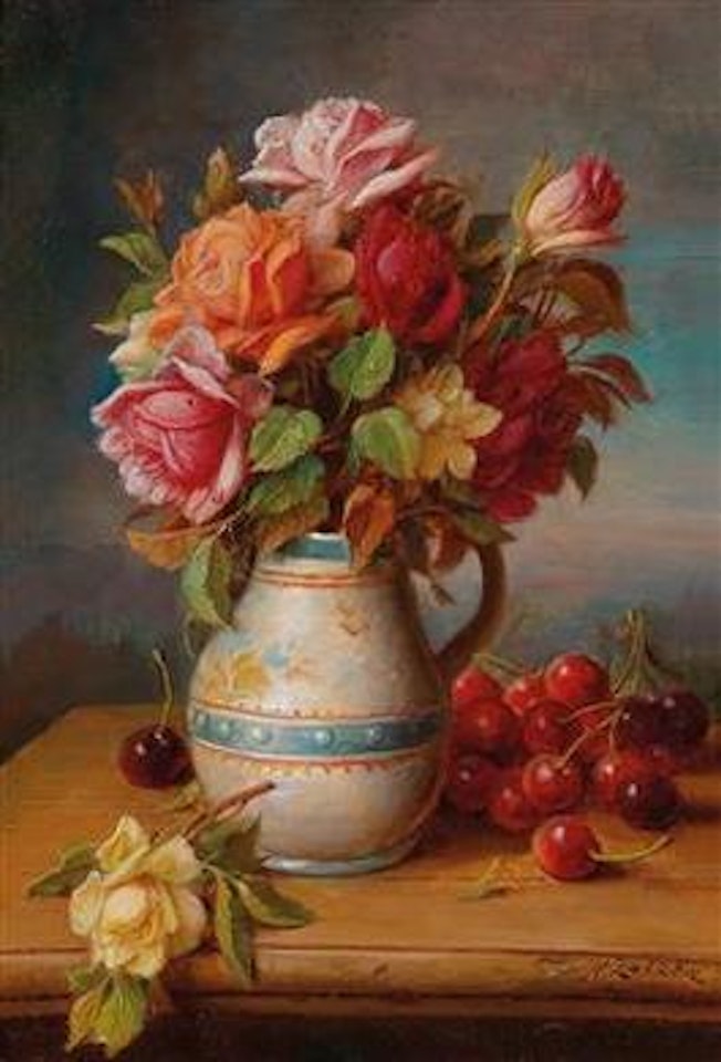 Still Life with Roses and Cherries by Hans Zatzka