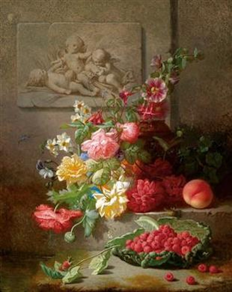 Large Flower Piece with Raspberries by French School