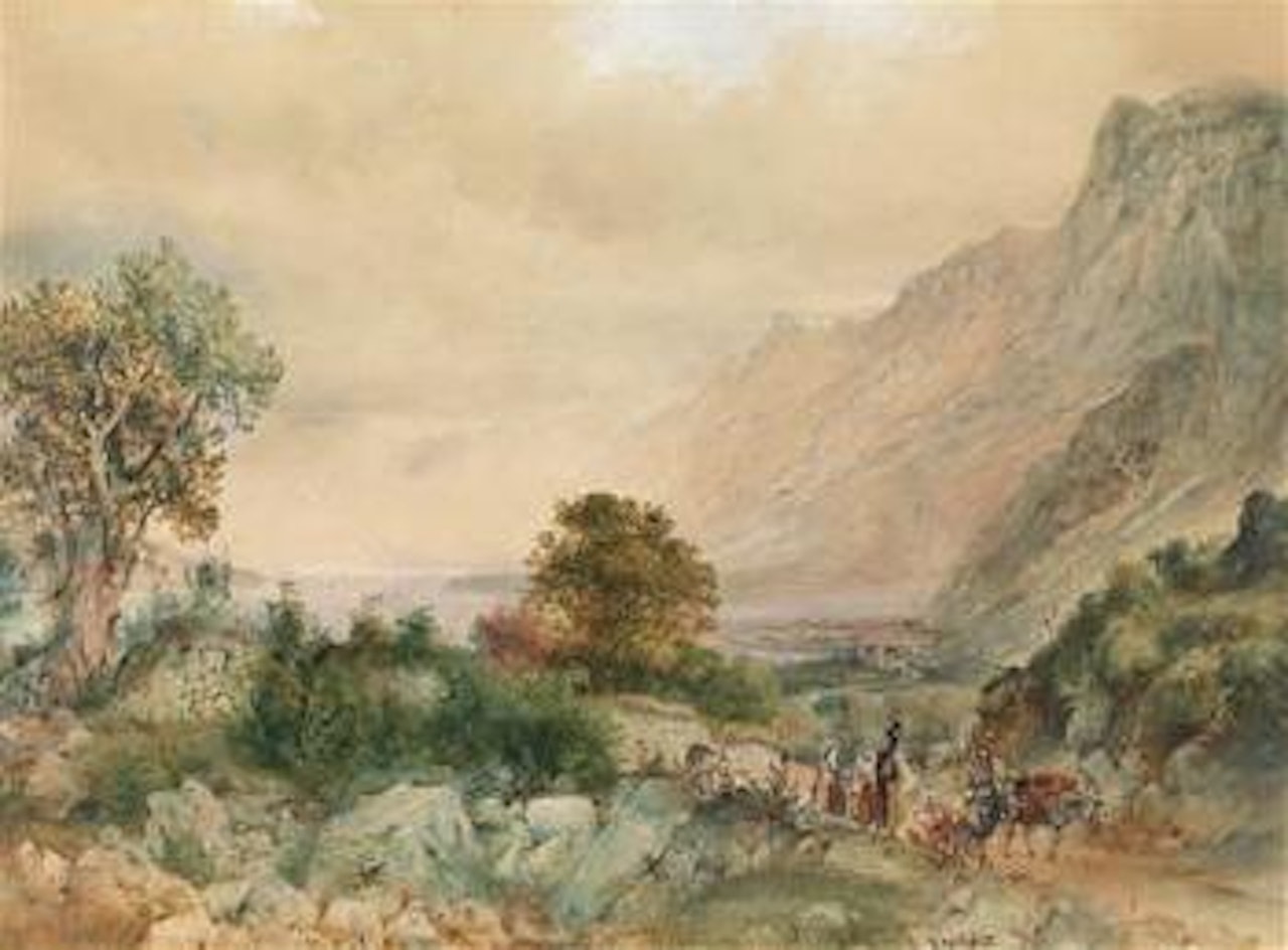 The Bocche di Cattaro in Dalmatia, in the foreground a group with donkey and goats by Rudolf von Alt