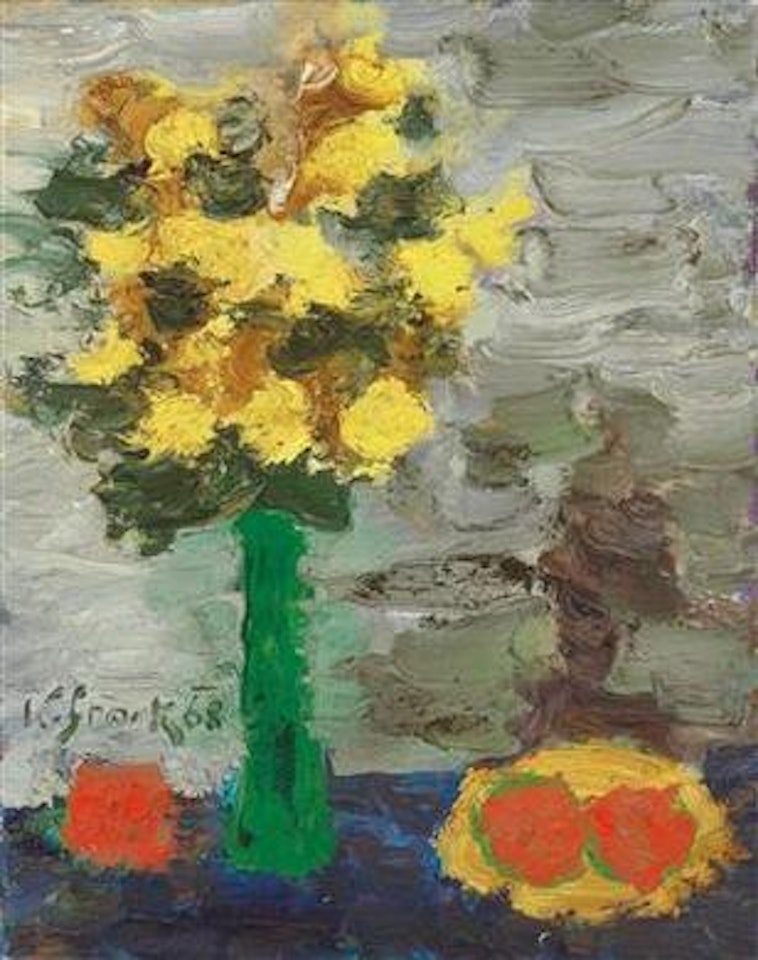 ‘Gelbe Blumen in grüner Vase’ [Yellow flowers in a green vase] by Karl Stark