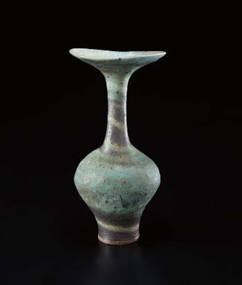 Vase with flaring lip and spiral by Lucie Rie