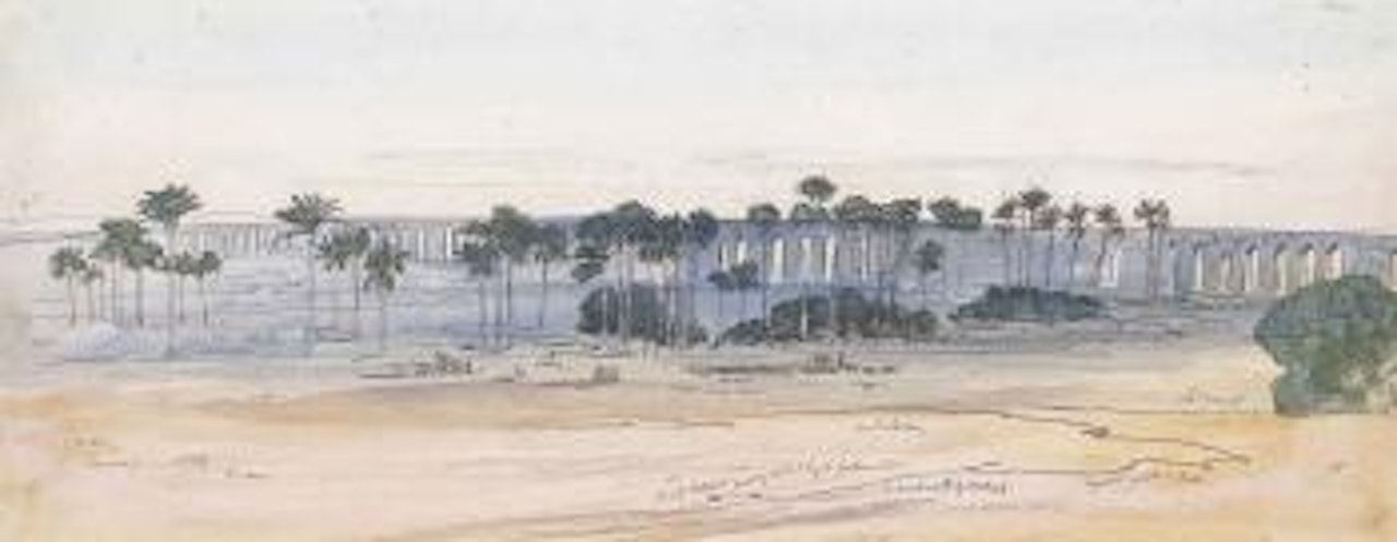 View of the aqueduct, Cairo, Egypt by Edward Lear