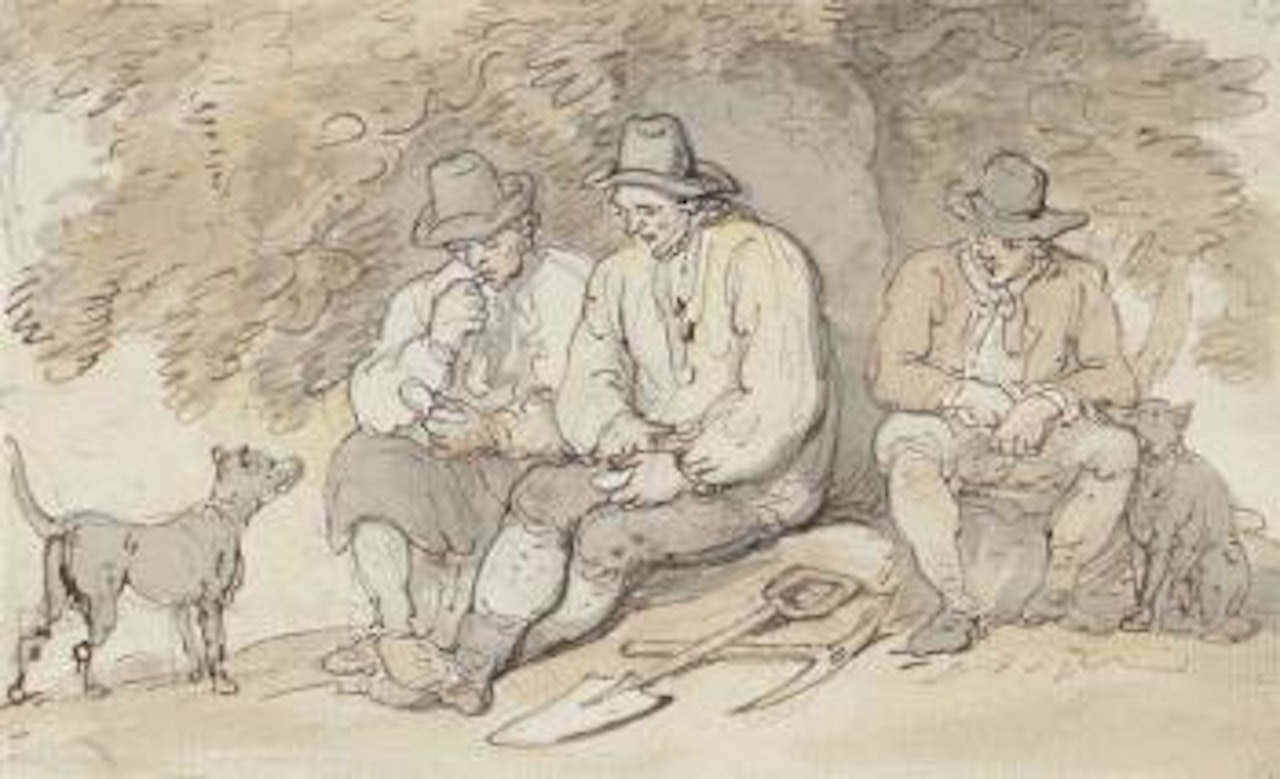 Labourers resting beneath a tree by Thomas Rowlandson