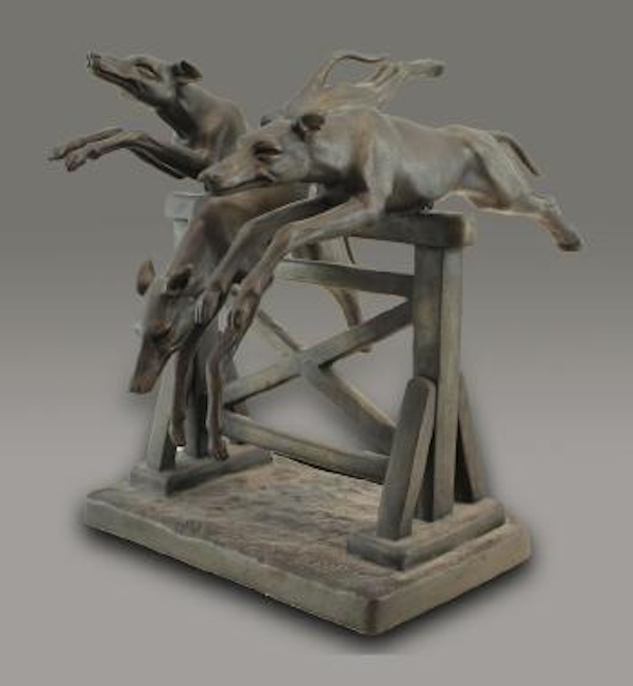 Chiens sautant une barrière by Demetre Chiparus
