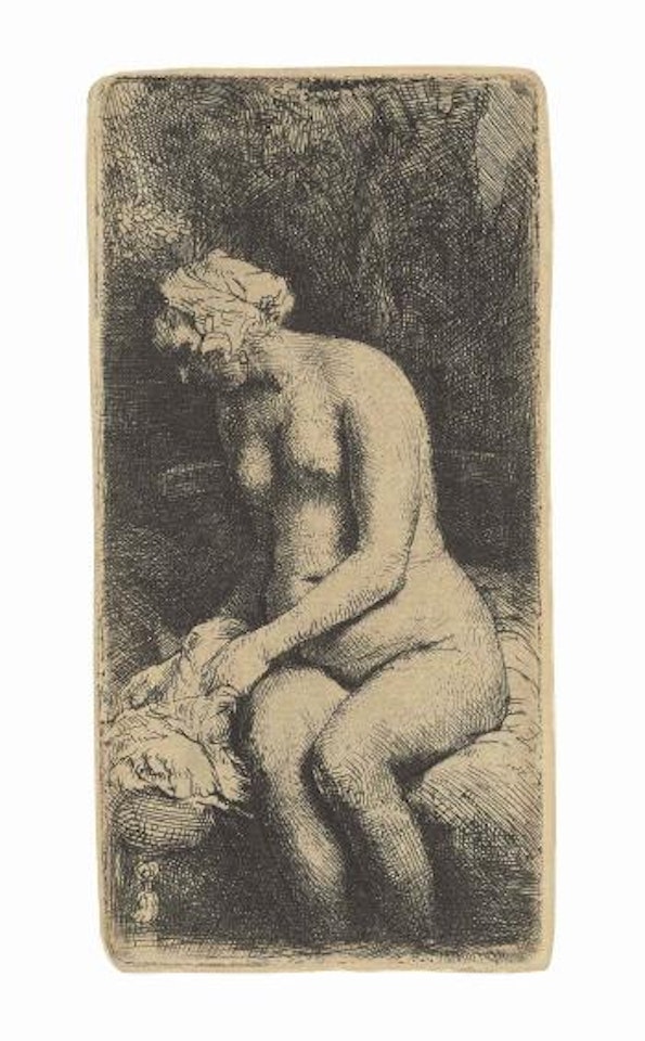 Woman bathing her feet at a brook (B., Holl. 200; H. 298) by Attributed to Rembrandt Harmensz van Rijn