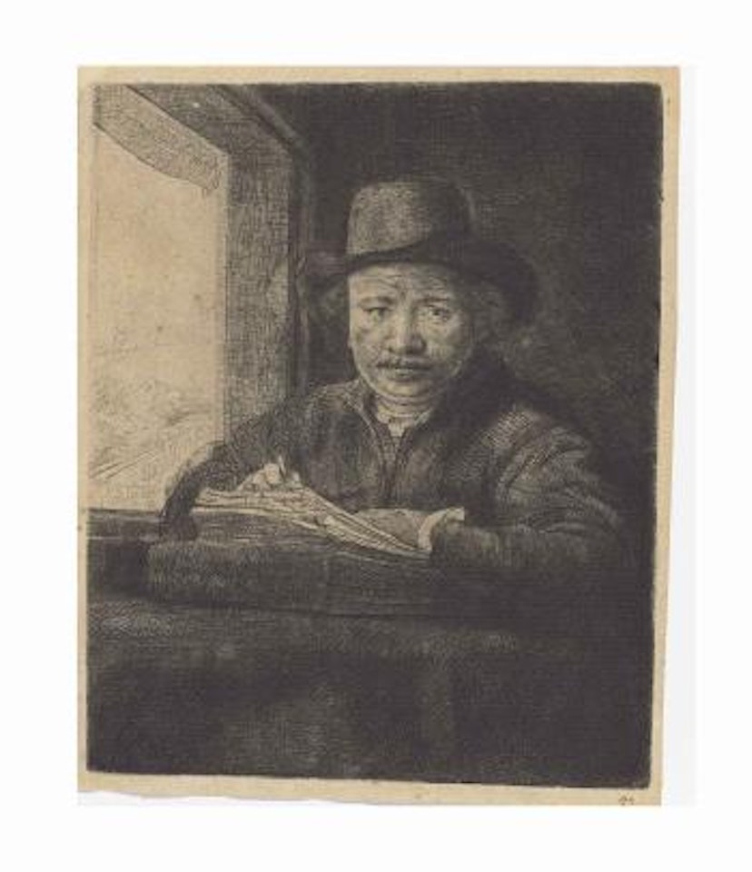 Self-portrait etching at a window (B., Holl. 22; New Holl. 240; H. 229) by Attributed to Rembrandt Harmensz van Rijn