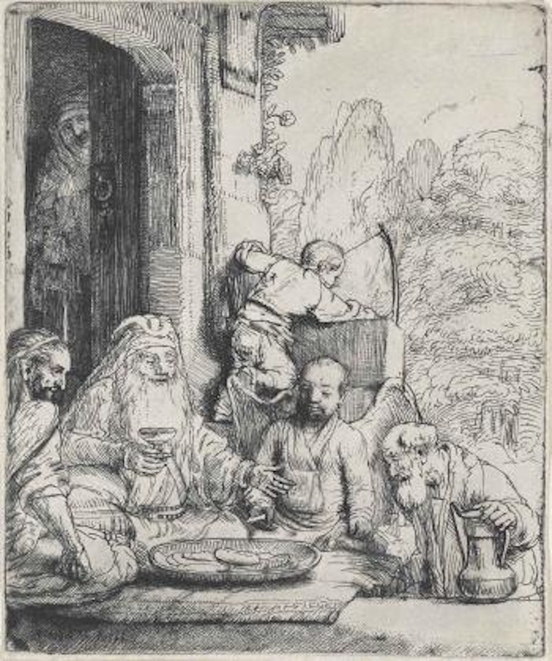 Abraham entertaining the Angels (B., Holl. 29; H. 286; New Holl. 295) by Attributed to Rembrandt Harmensz van Rijn