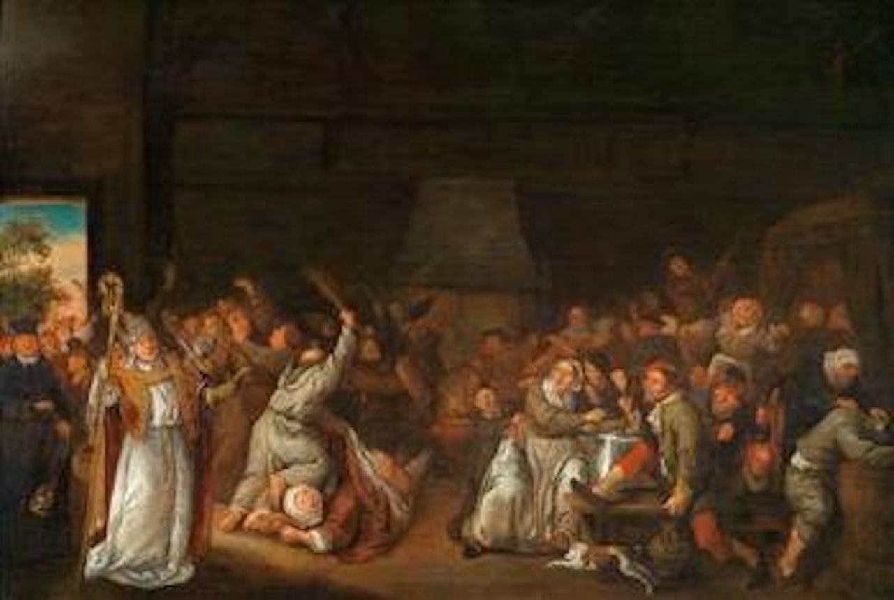 Brawl in a tavern in the presence of high-ranking clergymen by Jan Miense Molenaer