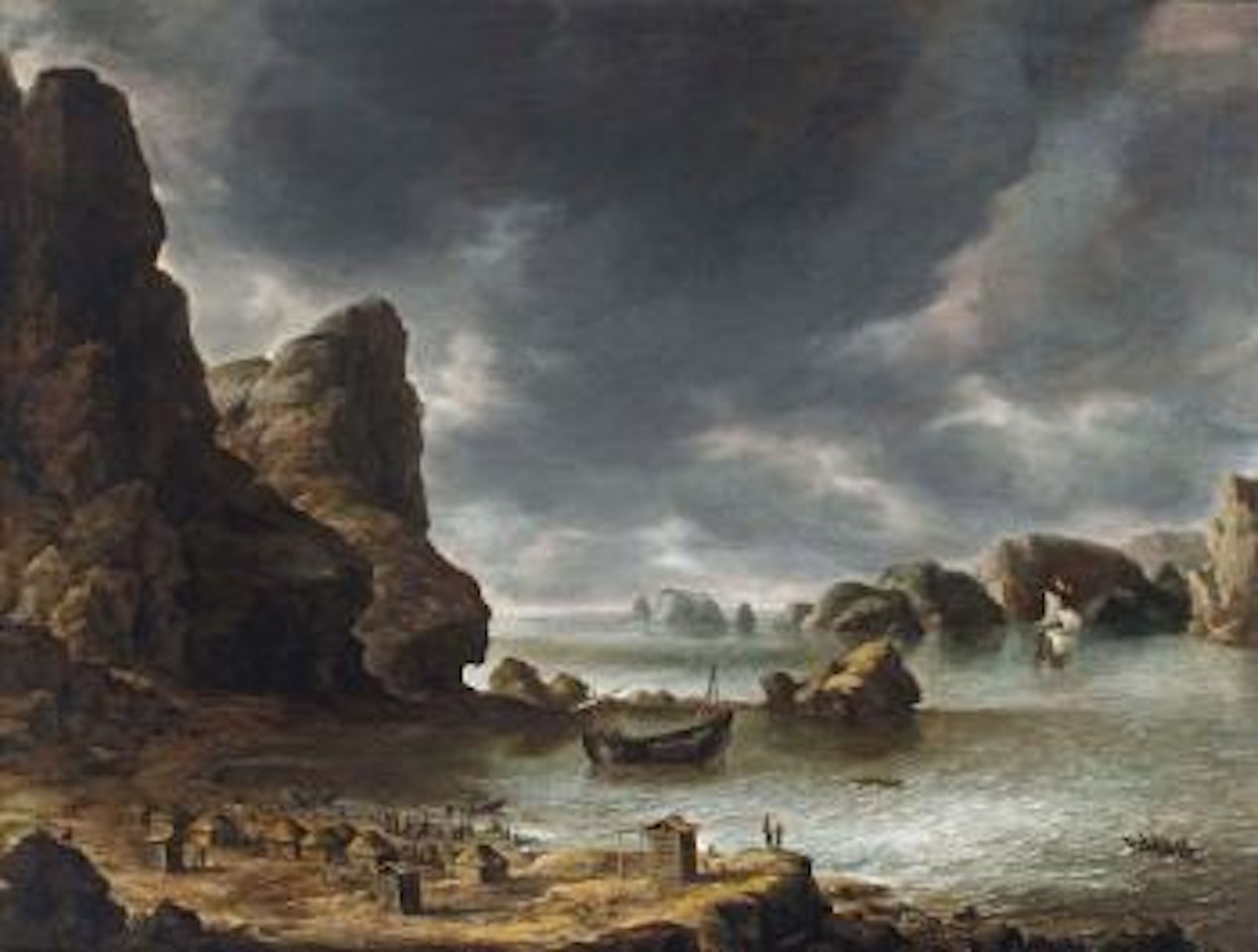 A view of a bay with rocks, possibly Smeerenburg by Jan Abrahamsz. Beerstraten