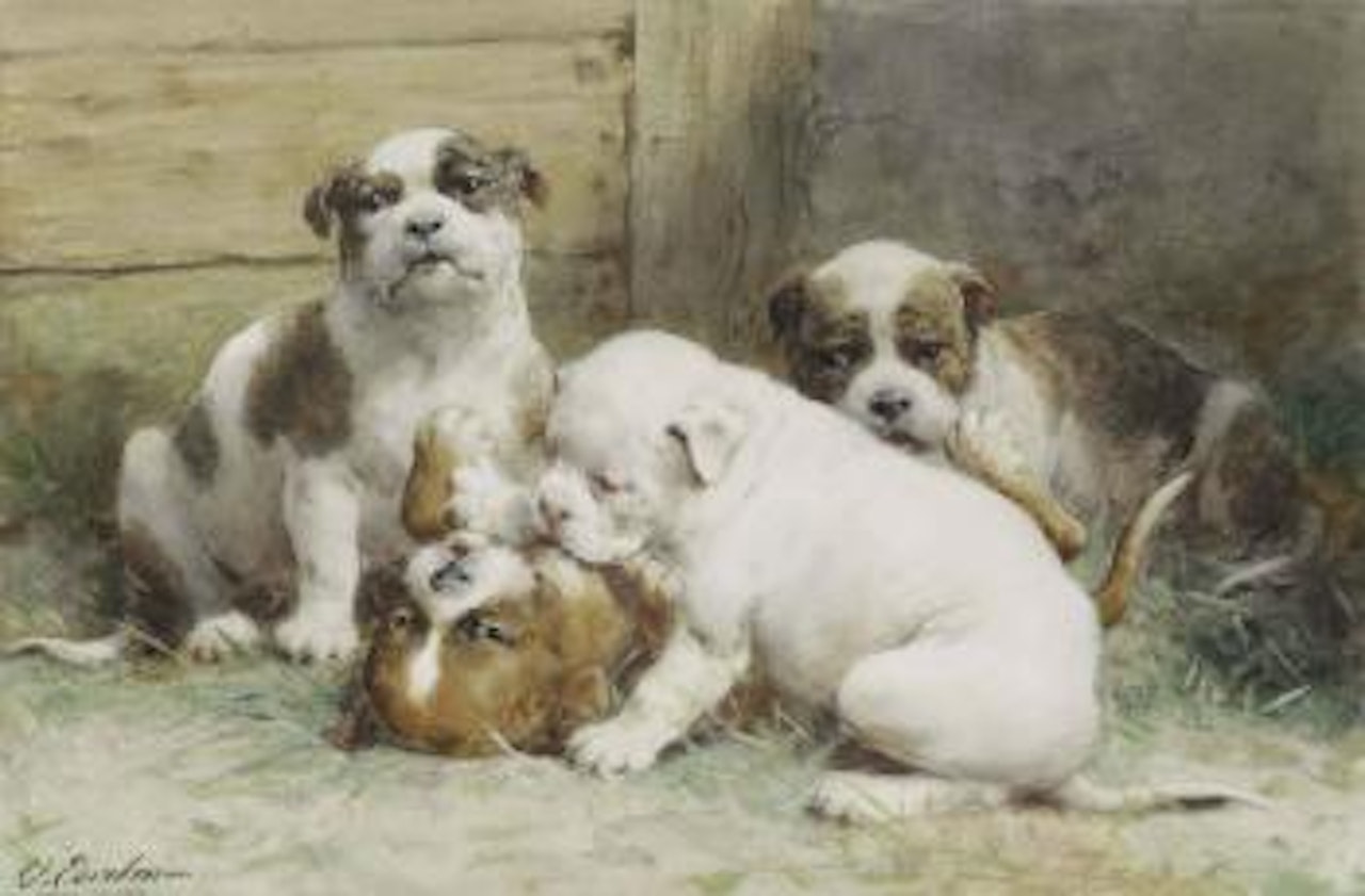 Four puppies at play by Otto Eerelman