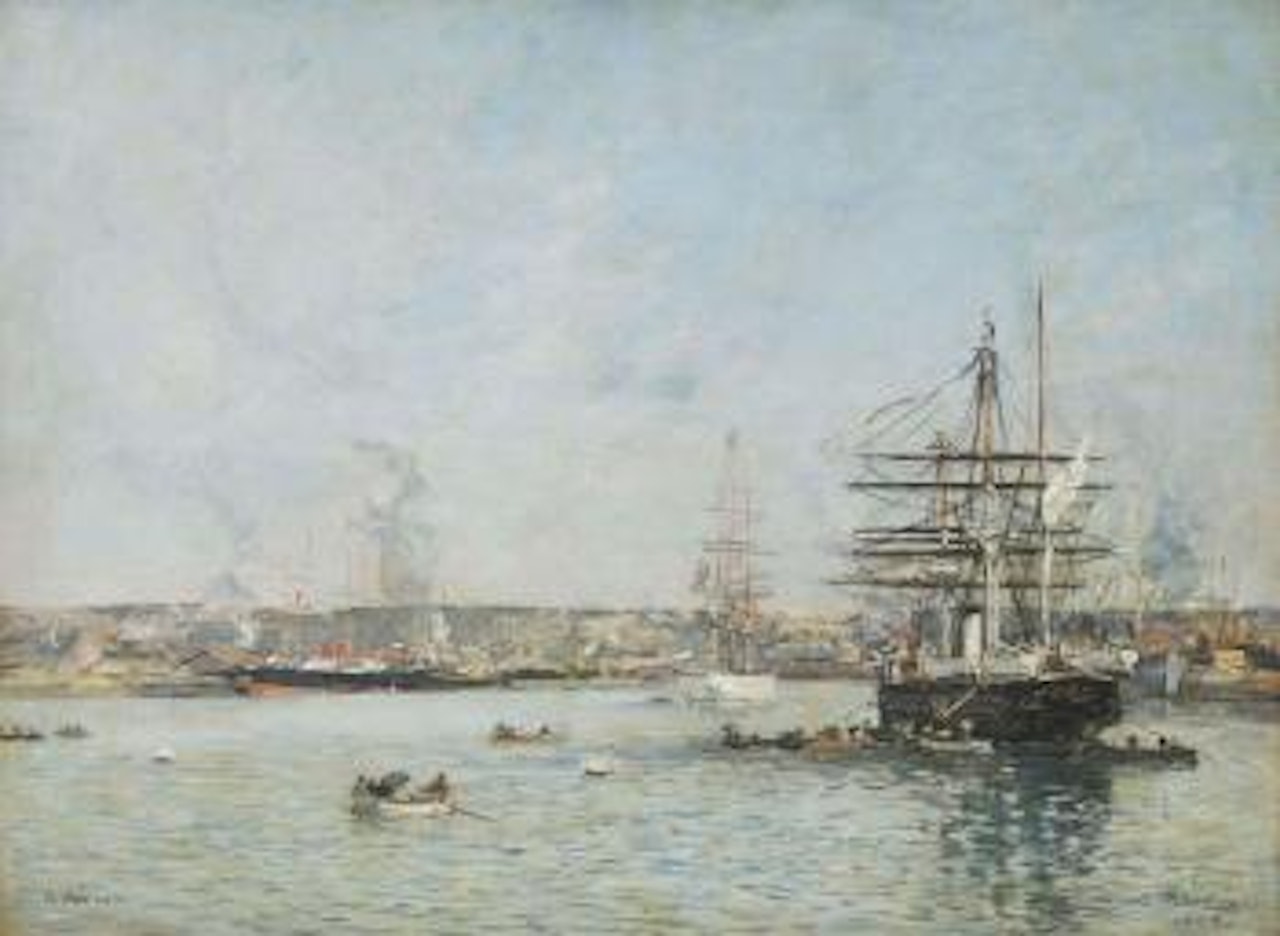 Le Havre, Une corvette russe dans le bassin de l'Eure by Eugène Boudin