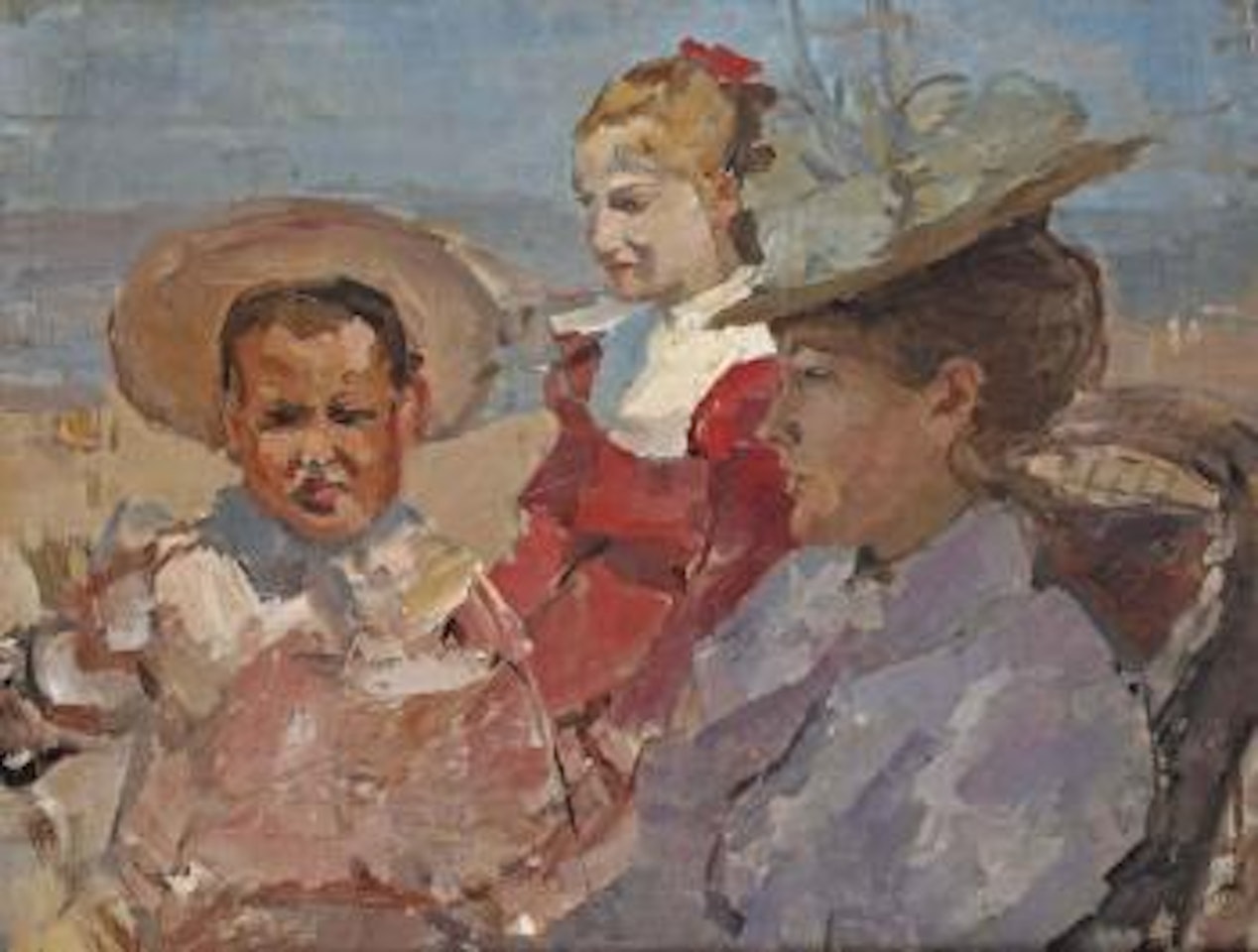 Andrea and Jan de Bloeme with their governess, Scheveningen by Isaac Israels