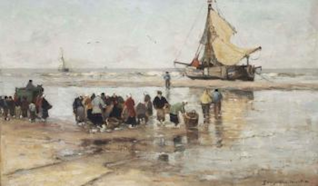 Fishermen on the beach by Gerhard Arij Ludwig Morgenstjerne Munthe