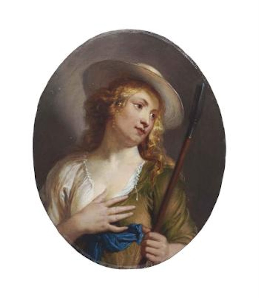 A Young Shepherdess Wearing a Straw Hat With a Shepherd's Crook by Erasmus Quellinus II