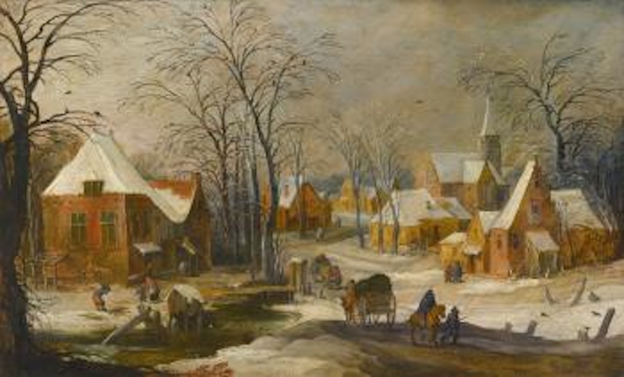 A Winter Landscape With Travellers Passing Through A Village by Jan Brueghel by Joos de Momper the Younger