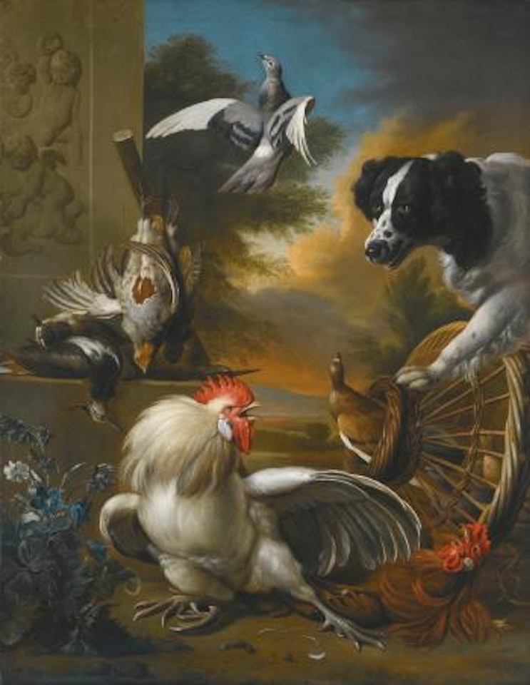 Still Life With A Dog Startling Poultry by Jan Weenix