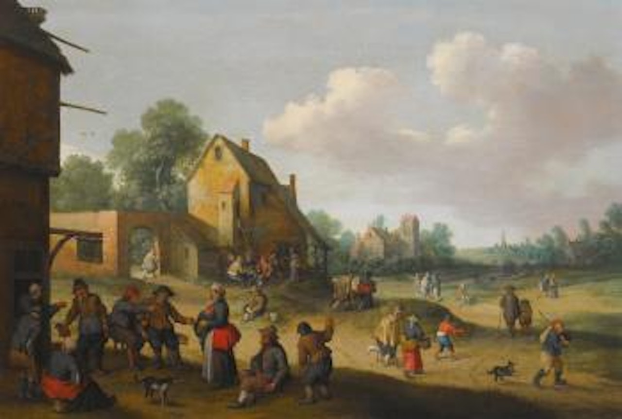 Village Scene With Figures Outside An Inn by Joost Cornelisz Droochsloot