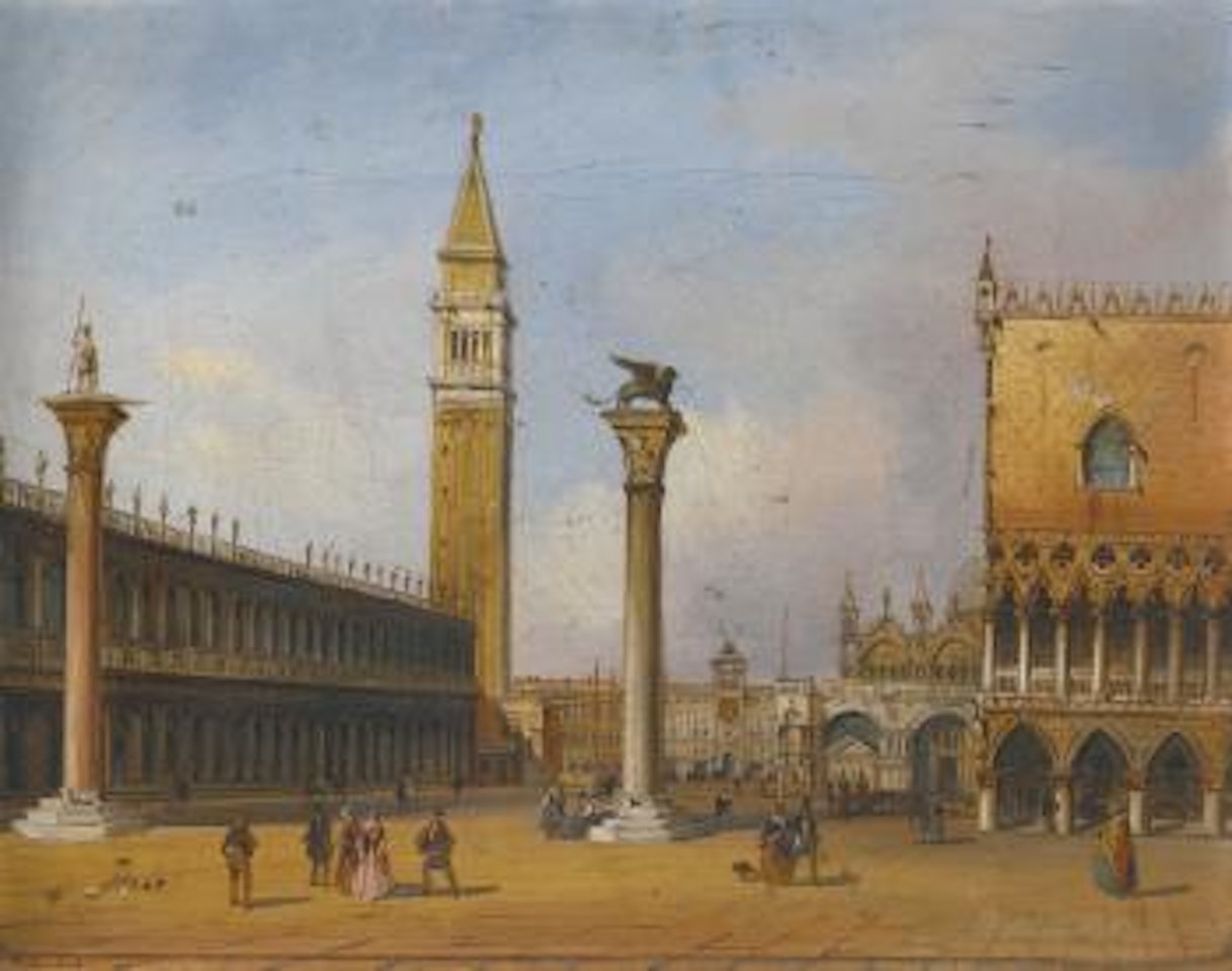 Venice, A View Of The Piazzetta From The Bacino Di San Marco; Venice, A View Of The Doge's Palace And Piazzetta Looking West From The Riva Degli Schiavoni by Carlo Grubacs