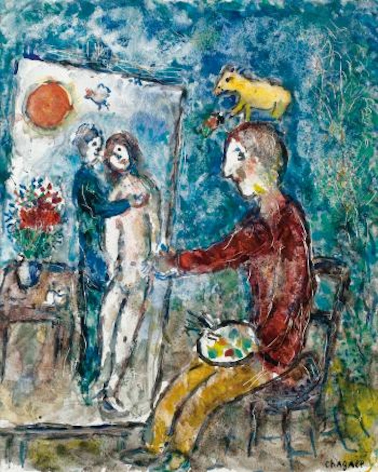 L'artiste peignant les amoureux by Marc Chagall