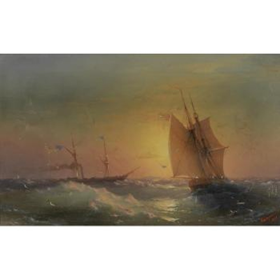 Shipping at sunset by Ivan Konstantinovich Aivazovsky