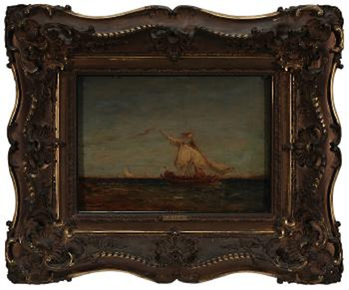 Boat sailing, Venice in the distance by Félix Ziem