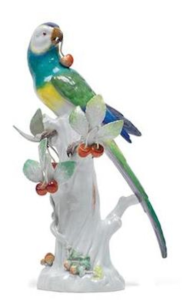 A figure of a parrot with a cherry branch in its beak by Johann Joachim Kändler