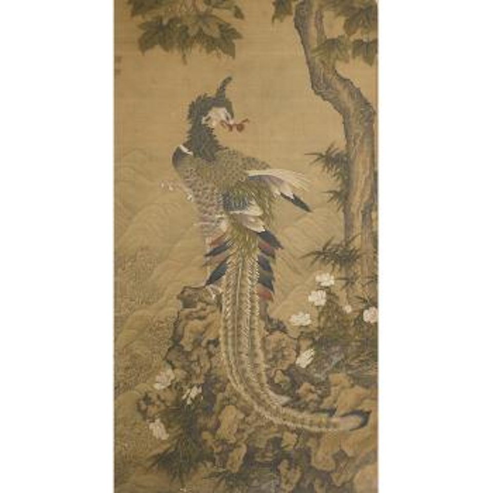 A Ming-style painting of a phoenix beneath a wutong tree by Chinese School