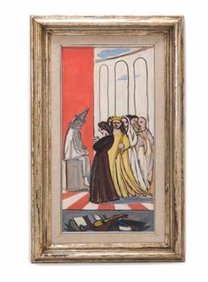 Königin mit Gefährtinnen vor sitzendem Clown by Francesco Menzio