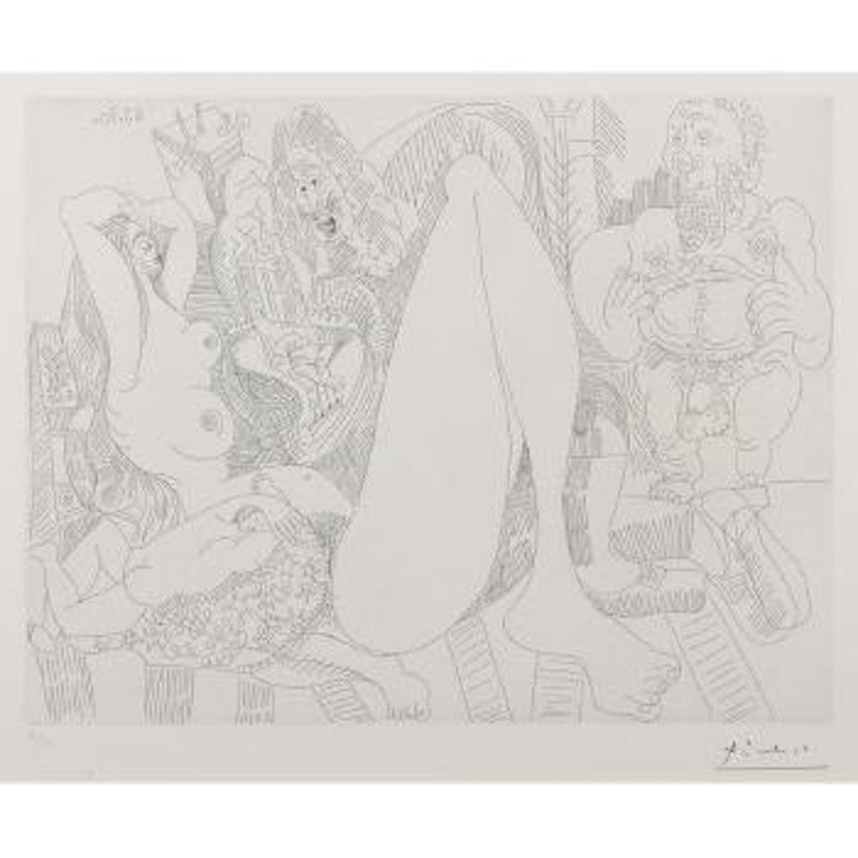 Plaisanterie sur une SeriÃ© de Peintures cÃ©lÃ¨bres de Titien: Venus avec un Musicien et un Amour, pl. 51, from Series 156 (B. 1906; Ba. 1912) by Pablo Picasso