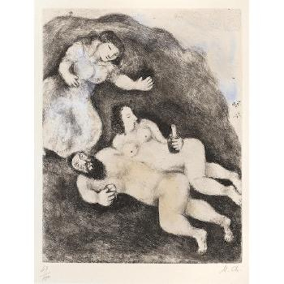 Lot and his Daughters, pl. 9, from La Bible (V. 207; C. bk. 30) by Marc Chagall