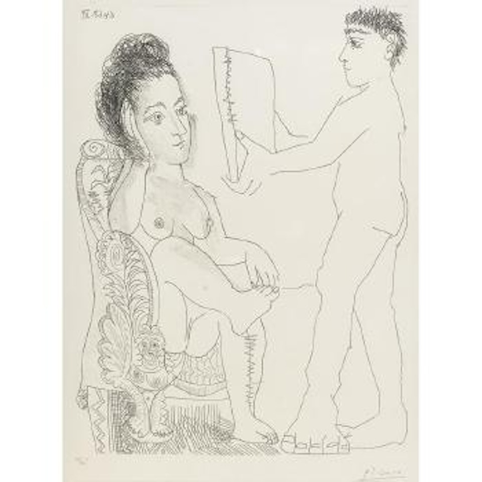 Jeune Homme présentant un Miroir, Ou un Potrait, À  une femme, pl. 19, from Series 347 (B. 1499; Ba. 1515) by Pablo Picasso