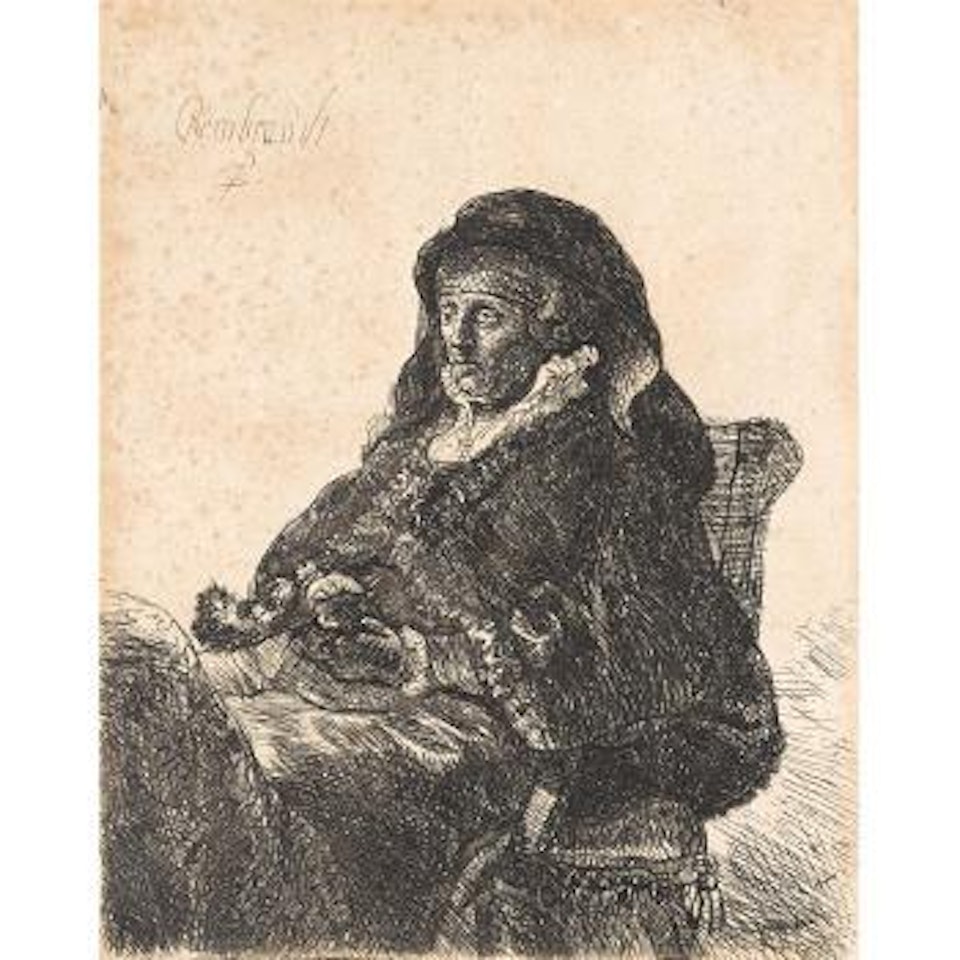 The artist's mother seated, in widow's dress and black gloves by Attributed to Rembrandt Harmensz van Rijn